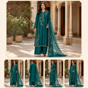 Emerald Heritage Embroidered 3-Piece Suit | Ayra Zoya